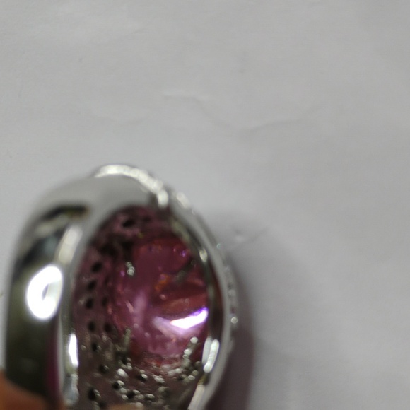 Stunning Pink Stone Silver Tone With Clear Rhinestones Gorgeous - Picture 4 of 4